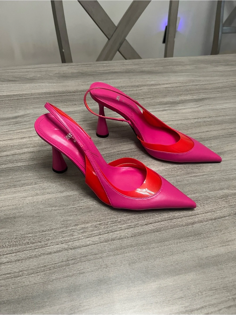 Zara Hot Pink and Red Pointed Slingback Heels